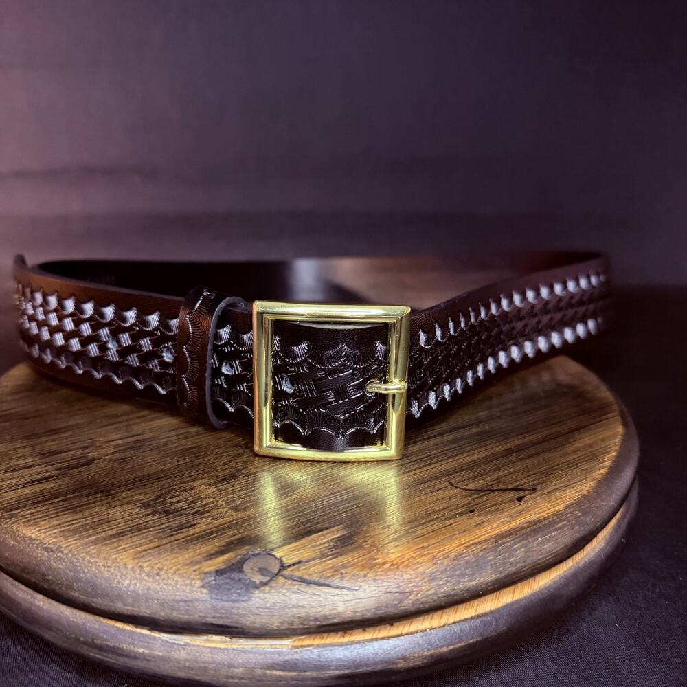 Galls Leather Belt Size 34" Black Basketweave Brass Buckle GA1237-W3